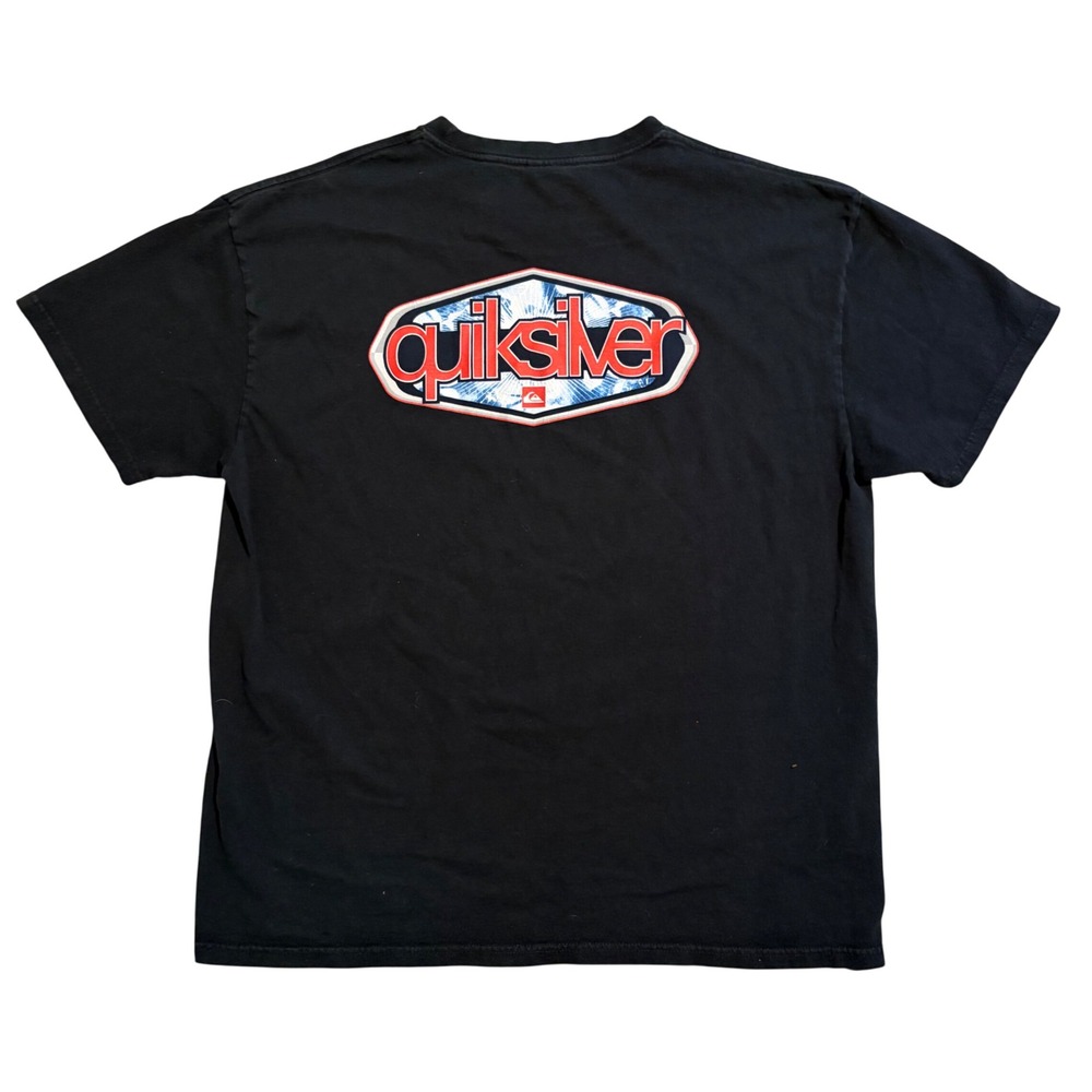 Vintage Y2K Quiksilver Mens Graphic T-Shirt Black Short Sleeve Logo Surf Tee XL